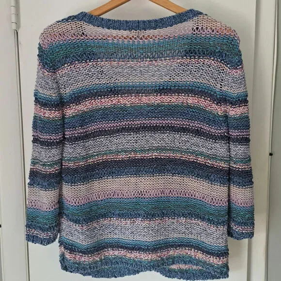 J Jill Multicolor Chunky Knit Cardigan 3/4 Sleeve Medium Sweater - Picture 2 of 7